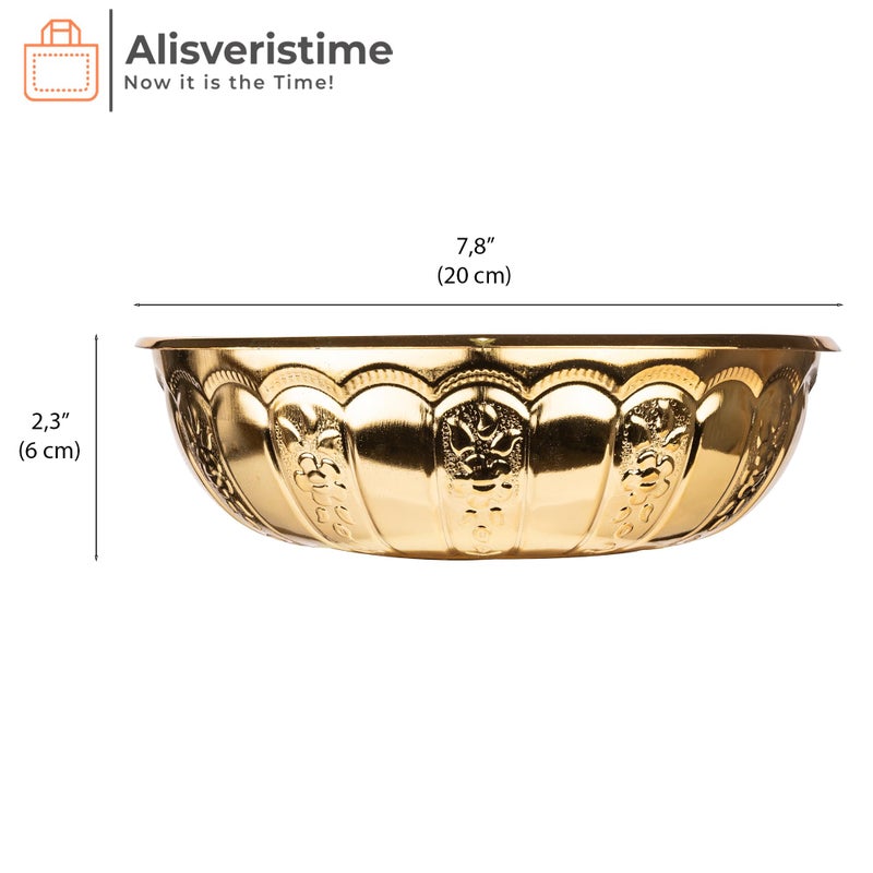 Alisveristime 1.06 Qt Turkish Hammam Bath Bowl, Traditional Metal Construction, Diameter 7.87", Height 2.36" - Multiple Colors Available (Gold) - Image 3
